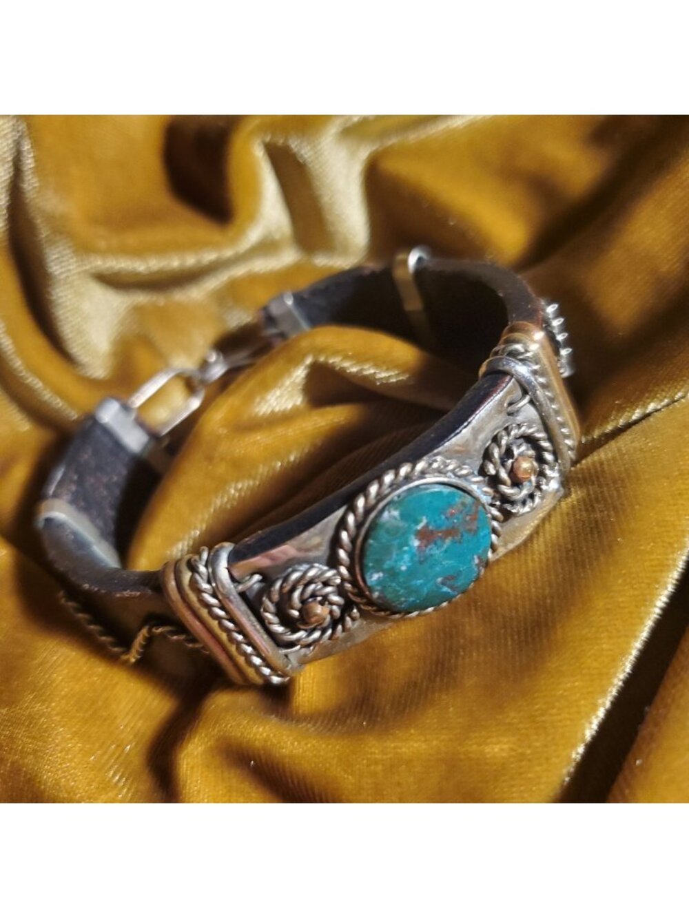 Vtg OOAK Turquoise Bracelet Handcrafted South West Aztec Boho Hippy Ethnic Zen